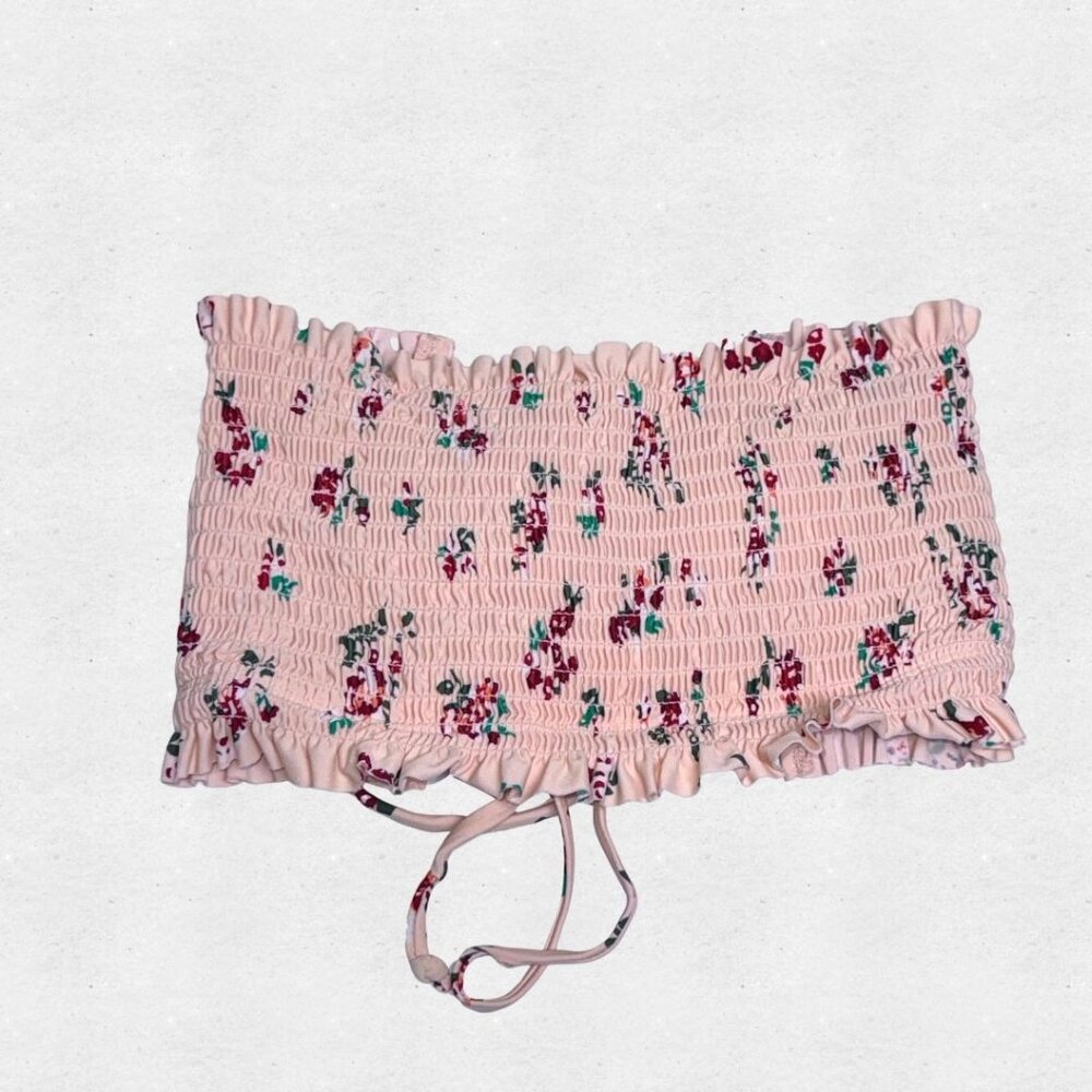 Pink Floral Ruffled Lace Up Corset Bikini Top Juniors Medium Xhilaration Kawaii